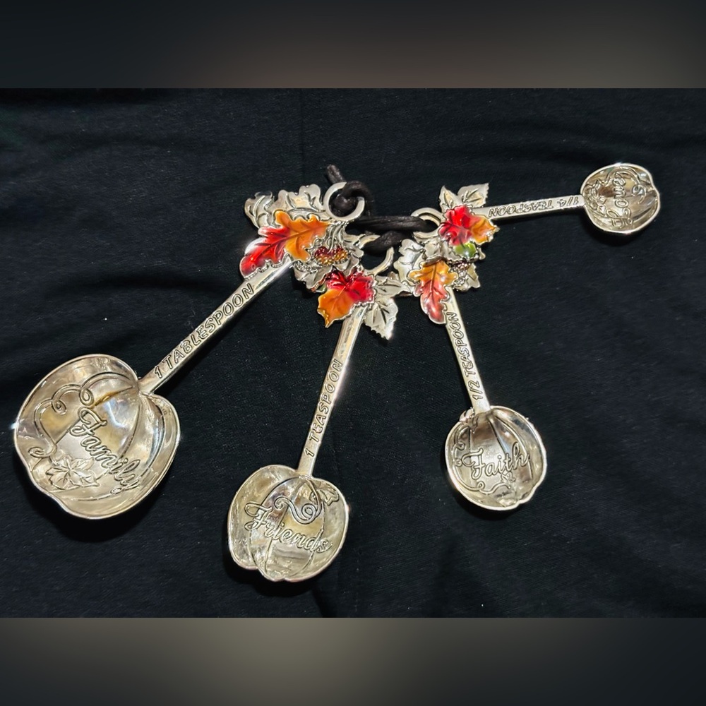 Decorative Silver Measuring Spoons with Autumn Leaves